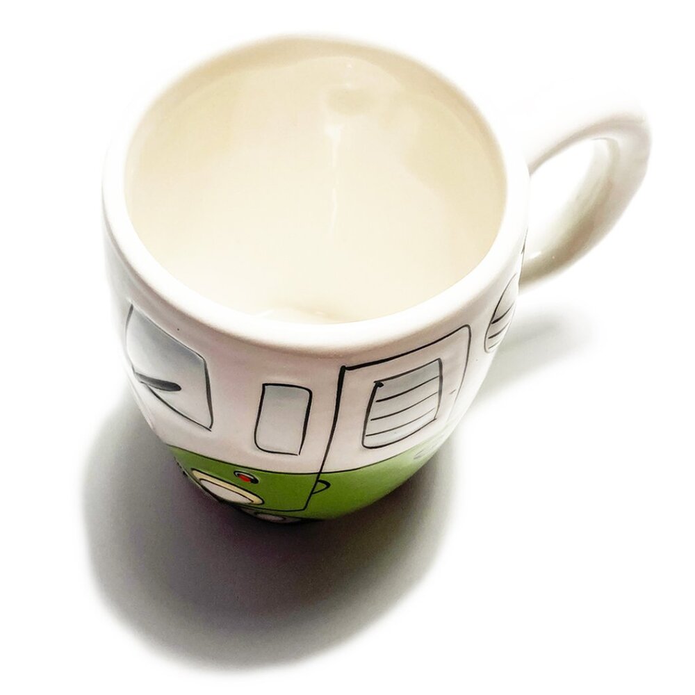 NEW 16 oz Green Retro Hand Painted Hippie Camper Peace Van Ceramic Porcelain Mug - Picture 4 of 10